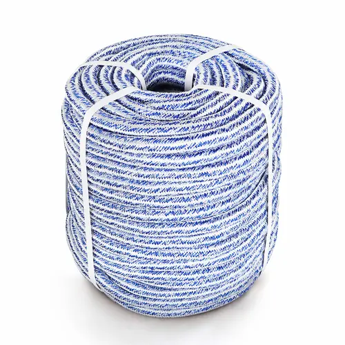 Synthetic Arborist Bull Rope, 3/4 in 24-Strand Polyester with Nylon Core Single Braid, 100/150/200 Ft White/Blue Rope for Plant Support, Pulling, Stage Rigging (Tools & Hardware Use)