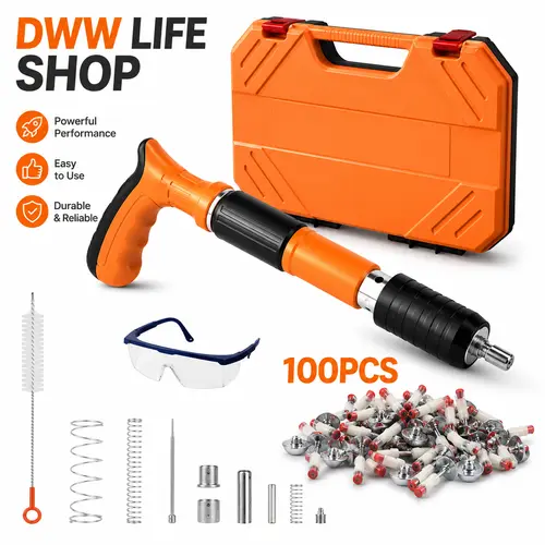 Heavy Duty Manual Concrete Nail Gun Full Kit - 5-Level Adjustable Hand Riveter for Hang Shelves, Frames, Aircon, Mounting Brackets, Home Improvement