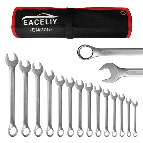 Clearance Sale 14-Piece CR-V Chrome Vanadium Steel Combination Wrench Set - Nickel Plated Wrenches, 1.82kg Heavy Duty Hand Tools, Offset Handle, Long Beam, Organizer Bag for Mechanics Automotive Repairs Better Access in Tight Spaces toolupgrade