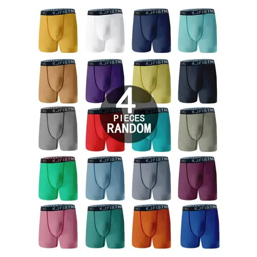 Set Of 4 KJFISTMU Men's Solid Color Simple Sport Basic Boxer Briefs, Quick Dry, Breathable Polyester & Super Stretch, High Stretch Knit Fabric, Elastic Waistband, Everyday Comfortable Underwear for Running & Fitness