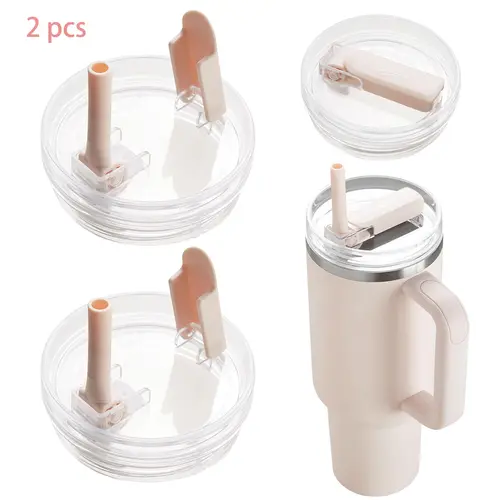 DIPESI 2-Piece 40 oz Replacement Cup Lids for Stanley Flip Top Straw Spill and Leak Lids Kitchen Essentials Drink Lids（2 pale pink）