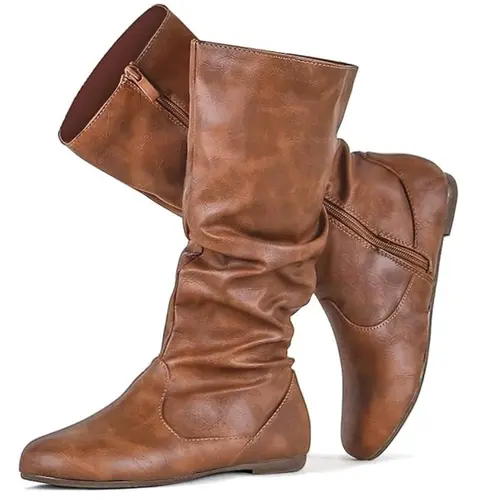Women's Slouchy Mid-Calf Zip-Up Low Heel Boots, Comfortable Heels, Cushioned Insole, Rubber Sole, Everyday Wear Shoes,back to school,back to school haul