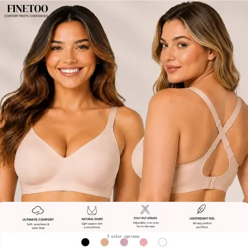 FINETOO 1PC Cloud-like Marshmallow Touch 24-hour Burden-free Companion Support Non-slip Cup Seamless Bra S-3XL womenswear