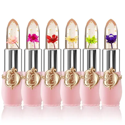 6/12 Pcs Crystal Flower Jelly Lipstick Set – Temperature-Responsive, Moisturizing, Long-Lasting, Color-Adjusting Lip Balm with Real Flowers, Ideal Gift for Women and Girls,back to school