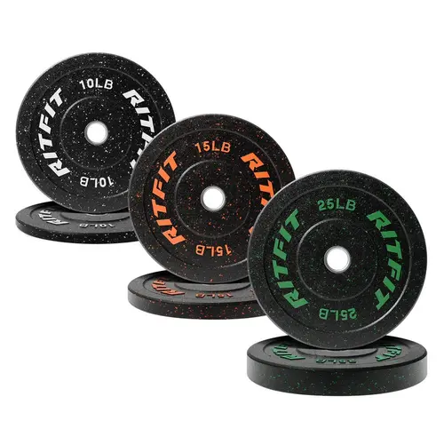 RITFIT Fleck 2-Inch Olympic Bumper Plates - 10 lbs Unisex Eco-Friendly Odor-Free Rubber Weights, Gym Stuff for Home Gyms Strength Train, Versatile for Olympic Barbell Compatibility & Full Body Workouts