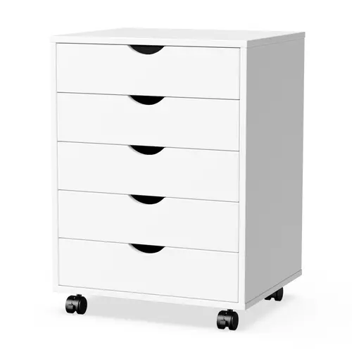 Sweetcrispy Official 5-Drawer Sturdy Metal-Frame Wooden Modern Apartment Furniture - Mobile Bedroom Storage Dresser with Wheels, Space-Saving Cupboard for Small Spaces, Small Room Organization Products, Assembly Required Chest of Drawer