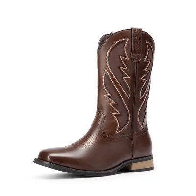 BRUNO MARC Men's Closed Cowboy Boots - Slip-On Western Footwear with Chic Embroidery, Durable Retro Country Square Toe, Breathable Comfort, Orthotic Support, Rubber Sole, Ideal for Fall, Mensfashion