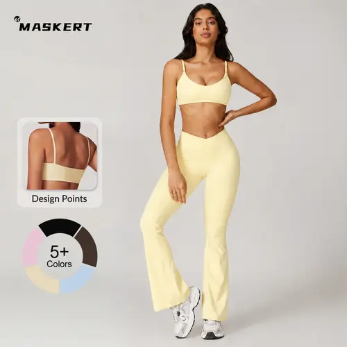 MASKERT Women's Two Piece Set Sports Tank Top & High Waisted Butt Lifting Tummy Control Bootcut Leggings Stylish Activewear for Yoga & Gym summerwins Athletic Set Athleisure Sportswear Set