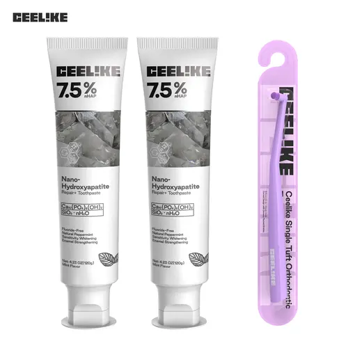 CEELIKE Ortho Bundle Kit Teeth Care Kit - 3-Piece Oral Protection Set with 2 Fruity Repairing Hydroxyapatite Enamel Toothpastes for Damage Repair & Fresh Breath, 1 Orthodontic Toothbrush for Full Mouth Care, 3 Piece Set