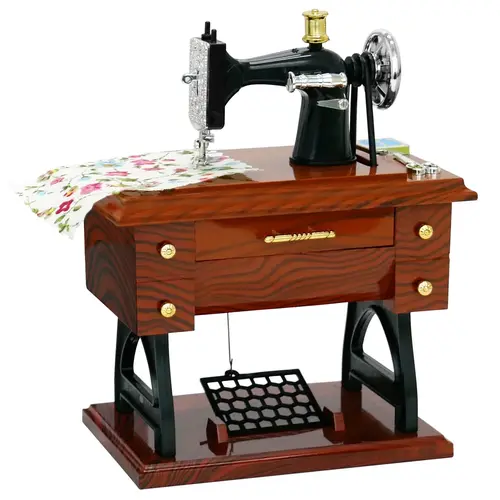 Compact Vintage Mini Treadle Sewing Machine Musical Box - European Retro Classical Clockwork Desk Piece, Aesthetic Home Decor for Happy Birthday Gift Ideas