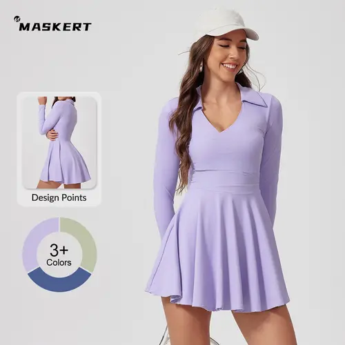 MASKERT Women's High Elasticity Dress Sporty Gym Activewear with High-Stretch Skin-Friendly Fabric, Pocketed Dress