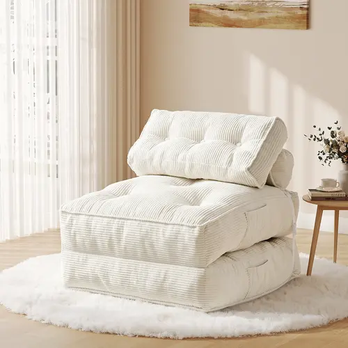 ONBRILL Corduroy Foldable Futon Sofa Bed with Pillow - Back Support Convertible Sleeper Comfy Couch, Portable Single Living Room Small Space Furniture for Modern Room, Bedroom Furniture