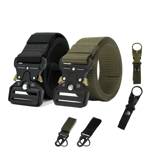 Men's 6-Piece Belt Set – Durable Nylon Canvas Work Belt with Heavy-Duty Alloy Buckle | Includes Keychain, Water Bottle Clip & More – Perfect for Outdoor, Hiking, Camping & Everyday Carry