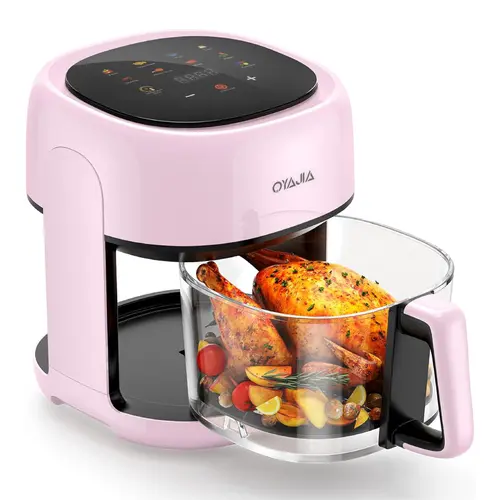 OYAJIA Pink Glass Air Fryer - 4.2QT Oil-Less Healthy Multifunctional Small Cool Gadgets, 1-Click Start Touchscreen Controls, 110V-1200W, 175°F-375°F US Plug Smart Kitchen Room & Kitchen Appliances for Dorm Use, Touch Screen, Compact Yet Spacious Touchscre