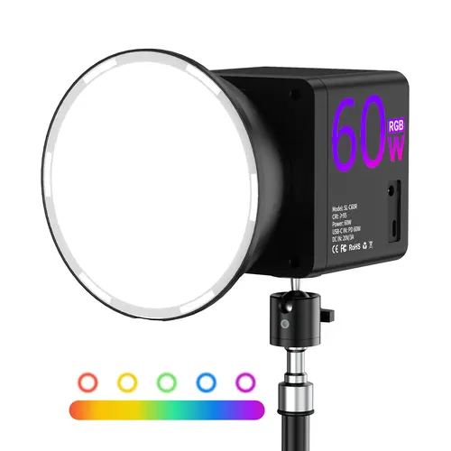 Portable 60W RGB LED COB Fill Light Bi-Color 3200-6500K Type-C PD Fast Charge Mini Studio Video Lamp for Outdoor Vlog Portrait Live Stream Product Shooting, Light Stand Not Included