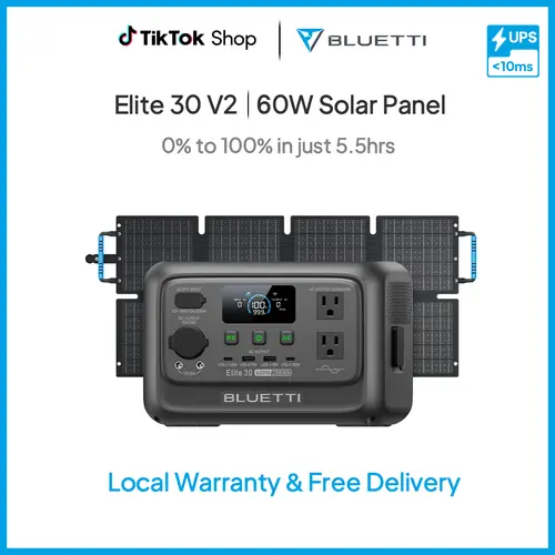 BLUETTI Elite 30 V2 Portable Solar Generator 288Wh Battery 600W AC Output 9 Ports for Camping & Backup Power Station