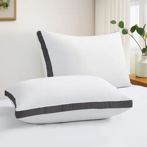 LDC LUX DECOR COLLECTION Set of 2 Premium Gusseted Queen/King Pillows - Ultra-Soft Ortho-Support, Geometric Stitching, Knit Finish, Cool Sleeping, Hotel Look, Breathable Fabric for Side/Back Sleepers