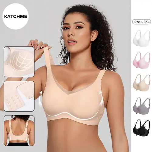 Katch Me Chic Women's Elegant Solid Color Wide Strap Seamless Push-Up Wirefree Bra, Jelly Support Non-Wired 3/4Coverage Breathable Underwear, Smoothing Bralette