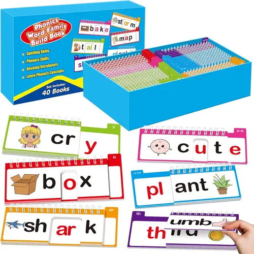 40 Phonics Word Family Build Book, Read and Rhyme Flip Book,Phonics Flash Cards, Learn to Read Phonics Games, Sight Word Flash Cards for Learning Activities,back to school