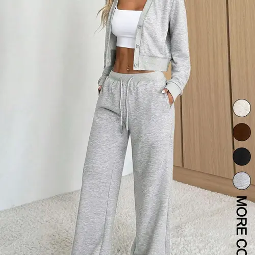 Women's Long Sleeve Knit Jacket & Pants Matching Set, Fitted Clothing Set, Coordinated Look, Casual Fitted Fashion for Fall Winter, Chilly Days, Comfortable Daily Wear, Versatile Style, Womenswear, Lady, Clothes