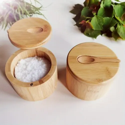 1pc Moisture Resistant Wooden Salt Jar Seasoning Box | Made of Solid Wood Material with Simple and Elegant Aesthetic, Translation Opening Magnetic Suction Design Saves Space and is Stacked for Storage Spices Containers Seasoning Organizer Kitchen Gadgets