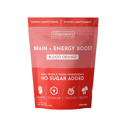Just Ingredients Brain + Energy Boost - 100mg Caffeine from Yerba Mate, Adaptogens & Nootropics for Focus & Clarity, No Sugar Added, 30 Servings