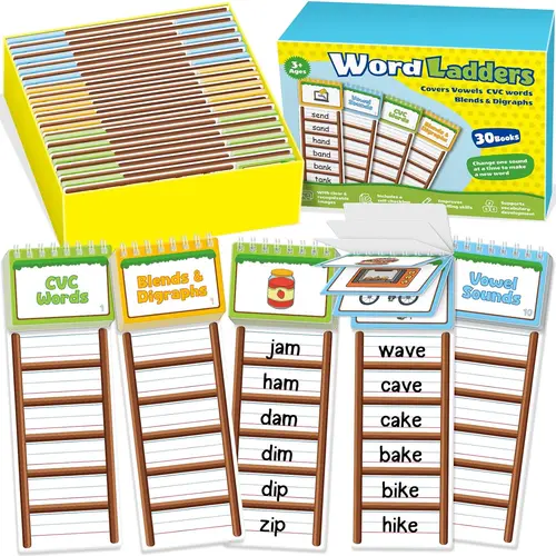 Torlam Vocabulary Flash Cards - 30 Word Ladder Flip Books, Phonics Word Family Build Book, Early Literacy Learning Fun Toys for Tots, Toddler Learning Activities, Vocabulary Flashcards, Laminated