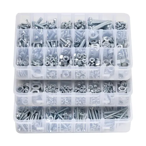 【Summerfinds】VEVOR 2250 Pcs Bolts and Nuts Assortment Kit,Metric + Imperial Machine Screws and Flat WashersAlloy Steel M3/M4/M5/M6/M8 Multiple Sizefor Equipment/Vehicle Assembly,Galvanized White, Hex Cap Screws