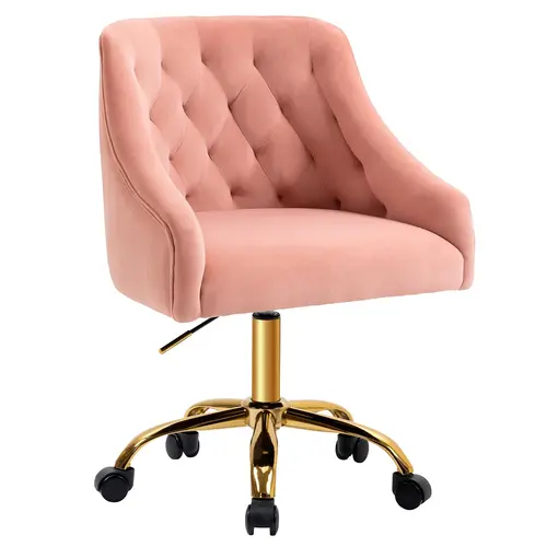 MOJAY Velvet 360°Swivel Height-Adjustable Gold Criss Cross Desk Chair - Modern Elegant Comfortable Commercial Office Vanity Reception Chair for Girls