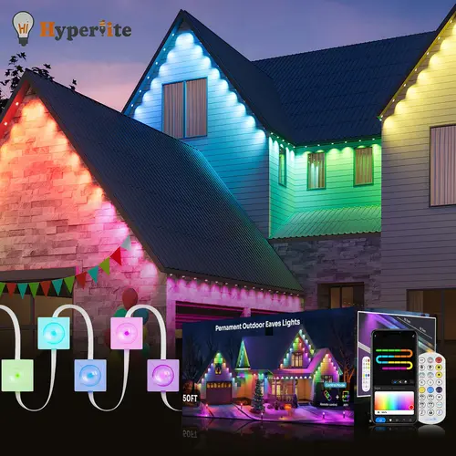 HYPERLITE RGBCW Outdoor Eaves Trim Lighting - IP68 Waterproof RGB IC LED Strip, App & Remote Control, Multi Mode, Smart RGBWW, RGB Colorful, LED Mood Light, Energy-Saving, Timer, Music Sync, Dimmable, for DIY Home Decor