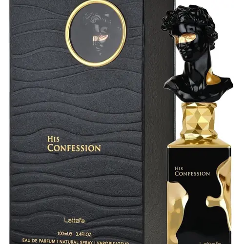 Lattafa His Confession Men's Eau De Parfum Spray - 3.4 oz (100 ml) Bold Oriental Woody Perfume, Men's Cologne, Guy Spray Cologne with Mandarin, Cinnamon, Lavender Top Notes, Confidence-Boosting Mystery Scent, Gifts For Him