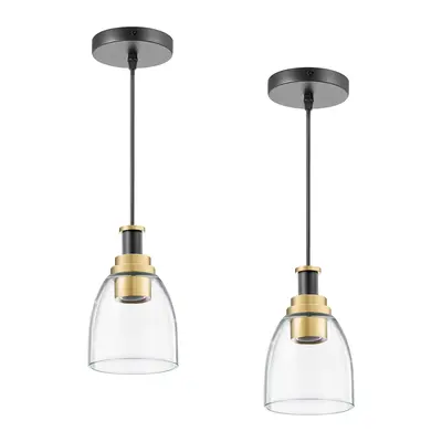 【fathersdaygift】VEVOR 1-Light Pendant Light 2 Pack Kitchen Island Lights with Clear Glass Shade & Hanging Cord Black and Gold Finish Adjustable Height Pendant Lighting for Bedroom Hallway Entryway Kitchen