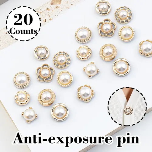 20 Counts Shirt No-Sew Buttons, with reusable design, serve long for clothing decoration and security  Women Faux Pearl Appliques Rhinestone Sparkle