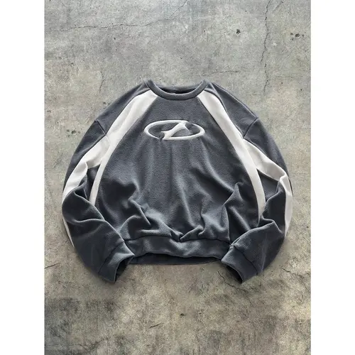 DealsForYouDays Graphic Crewneck Spring Sweatshirt Color Block Long Sleeve Thermal Pullover Tops Streetwear