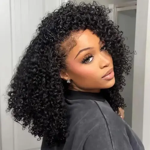 BLING HAIR Glueless Kinky Curly Human Hair Half Wig for Female, 250% Density Seamless Clip-Ins, Invisible Hairline Flip Over Ready-Go, Heat Resistant Seamless Part Look Beginner Friendly Back to School sohochic