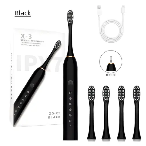 Rechargeable Sonic Electric Toothbrush for Adults - 4 Brush Heads, 40000 VPM Deep Cleaning, 2-Minute Smart Timer, 6 Cleaning Modes, IPX7 Waterproof, Sensitive Oral Care, Black Daily Self Care Product (Ideal Gift), Self Care Products