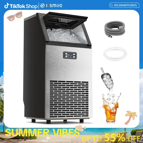 Kismile Commercial Ice Maker Machine, 2026 Upgraded 66lbs/80lbs/100lbs/120Ibs 24H Stainless Steel Ice Machine with 33lbs Storage Capacity, Self-Cleaning Freestanding Ice Maker for Home Bar Restaurant Office Outdoor