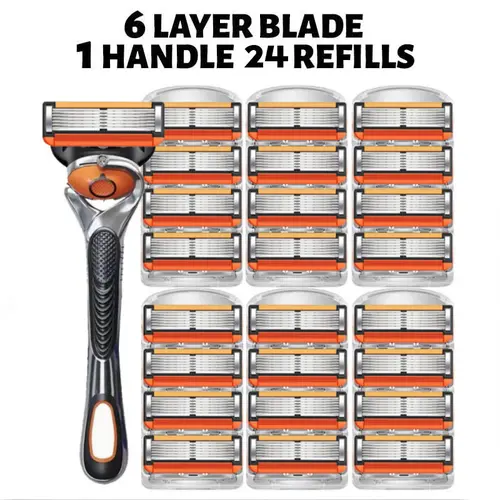 24/48pcs Razor Blade & 1 Count Handle, Men's Razor Blade Replacement, Sharp Handheld Razor Blade, Men's Care Product for Daily Use, Head Shaver，Ultra Sharp Stainless Steel Blades for Smooth Shaving