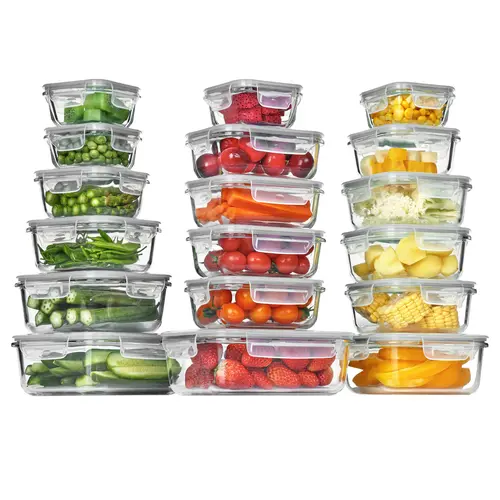 [Video Only] Vtopmart 2/18 Pack Glass Food Storage Containers with Lids -Stackable Design for Kitchen Utensils Oven Microwave Freezer Dishwasher Kitchenware  Fridge Organizers Insulated Lunch Compartment  Airtight Meal Prep Silicone Stretch Lids