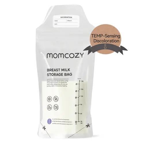 Momcozy Breastmilk Storing Bags, Temp-Sensing Discoloration Milk Storing Bags for Breastfeeding, Disposable Milk Storage Bag with 6 Ounce Self Standing, No-Leak Milk Freezer Storage Pouches