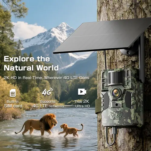 SEHMUA 4G LTE Solar-Powered Cellular Trail Camera - 48MP, 2.7K Live View, Remote App Control, Motion Activated, Night Vision, Waterproof, No WiFi/Wires, Built-in 4G Data Card (Data Refill Required) for Hunting (AT&T, T-Mobile Compatible) Survival Tools