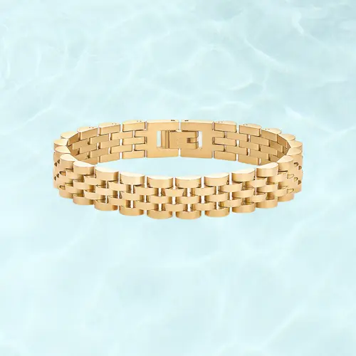 PAVOI Waterproof Watch Strap Chain Bracelet for Women - 14K Gold Plated Two Toned Stainless Steel Chunky Link Bracelet - Stainless Steel Mixed Metals Statement Gold Jewelry