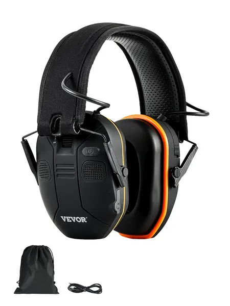 【fathersdaygift】VEVOR Bluetooth Safety Earmuffs (Ear DefendersProtective OptionWork Safety Gear) with NRR23dB Noise ReductionCarry BagCableBlack-Orange DesignProtective Ear Muffs