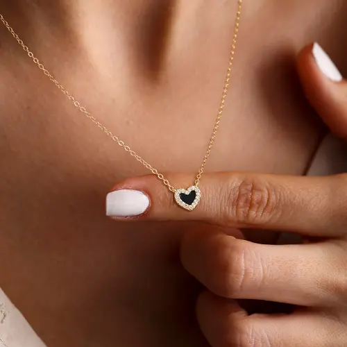 Tewiky 14K Gold Plated Blue Resin Heart-Shaped Pendant Necklace With 10mm Golden Zircon Borders for Women Trendy Fashion Gold Party Jewelry for Women Cute Gifts For Mother's Day gifts