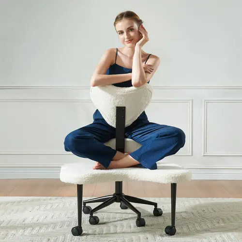 【Summervibes】Pinmoco Heart-Shaped Backrest Cross-Leg Ergonomic Chair - 360° Rotatable, Spacious, Adjustable, Armless Comfy Desk Chair for Home Office, Ergonomic Chairs, Comfy Desk Chairs
