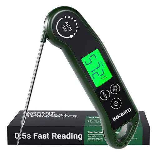 INKBIRD Digital Meat Thermometer - 0.5s Fast Reading, ±0.5℉ Accuracy, Magnetic Mount, Wide Temp Range, Large LED Display, ABS Plastic Body, IPX5 Water Wash, 2 AAA Batteries (Easy to Replace Included) for Grill, Kitchen, Brewing Use