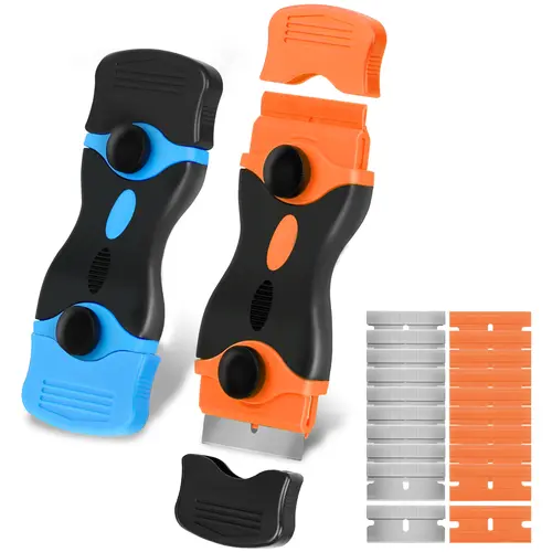 【BackToSchool】THINKWORK 2PACK Razor Blade Scraper, 2-in-1 Multi-Purpose Cleaning Tool with Metal Blades, Double-Edged Razor Blades for Effortless Removal of Decals, Stickers, Labels, and Paint