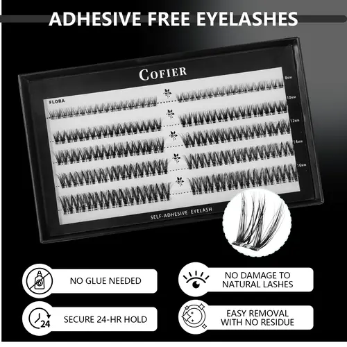 COFIER [Natural-as-Ever] No Glue Self-Adhesive Individual False Lashes Kit, Assorted 8-14 mm (80/100 Pcs) with Tweezers, Quick Natural Makeover for DIY Lash Makeup (Beauty & Personal Care Assorted False Eyelashes & Adhesives)