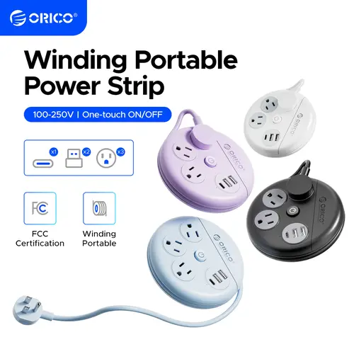 ORICO Travel Power Strip Accessories - 4FT Wrapped Extension Cord with 3 Outlets, 3 USB Ports for Cruise Ship, Beach Vacations (White)