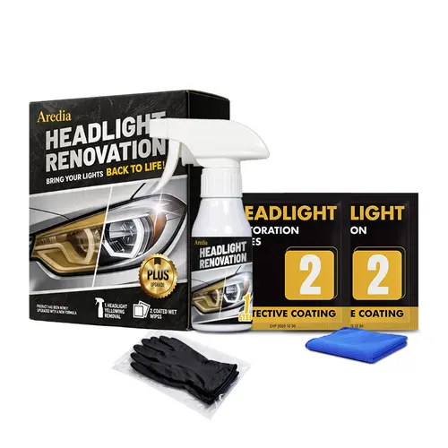 Aredia Car Detailing Kit - Headlight Restoration Detailing Products, Surface Cleaner, Microfiber Wipe, No Power Tools, 1-Pass Oxidation-Yellowing Removal, Ceramic Coat DIY Solution, Long-Lasting Clarity Restoration, Great Gift for Car Lovers